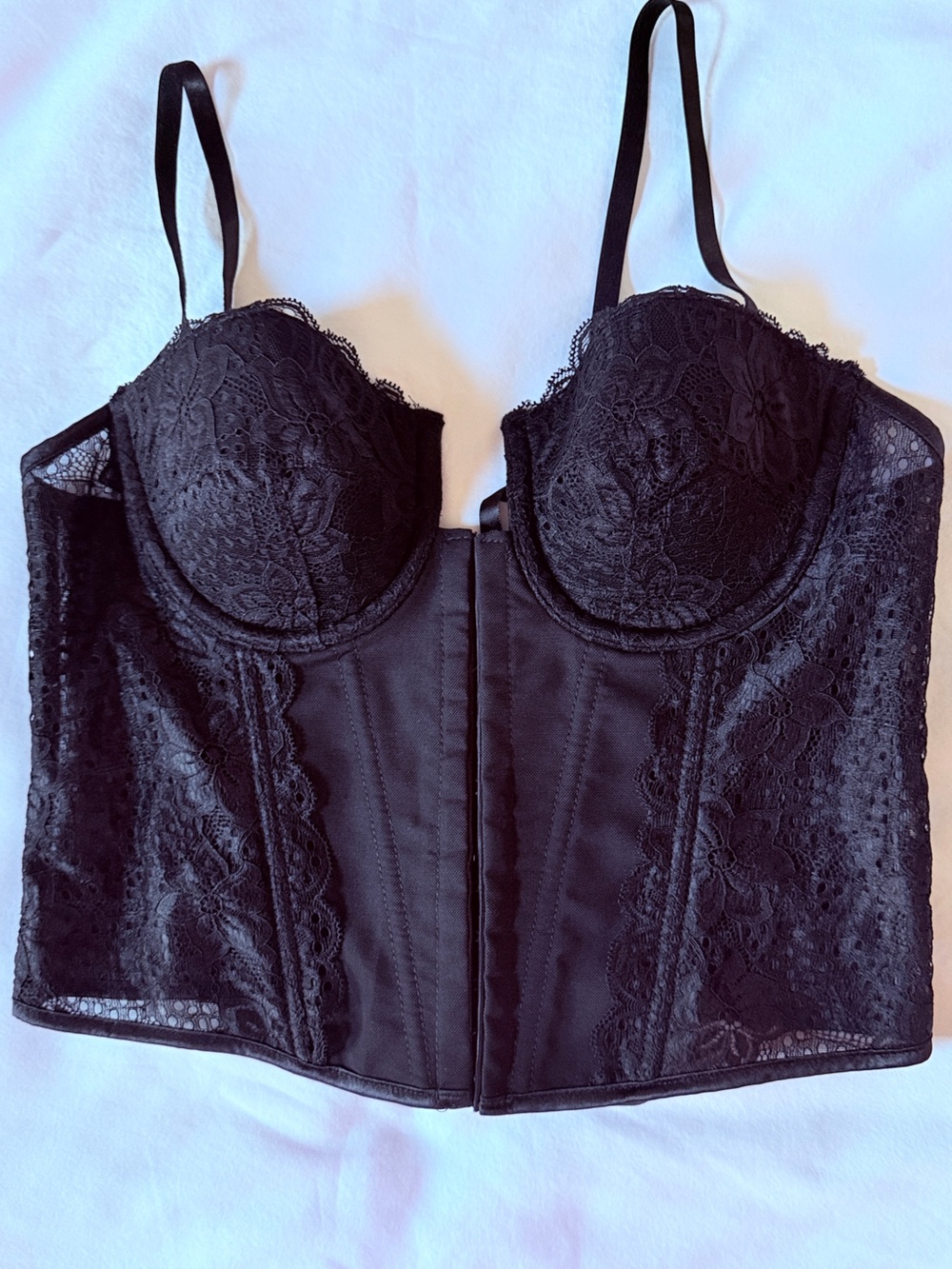 Black Lace Corset Bustier Boned Push Up Lace Up Back Adjustable Top